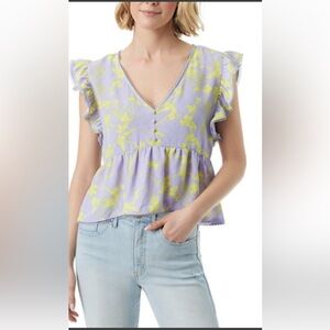 Romantic Jessica Simpson Lavender/Yellow Ruffle Blouse, Tie Back, Cottagecore